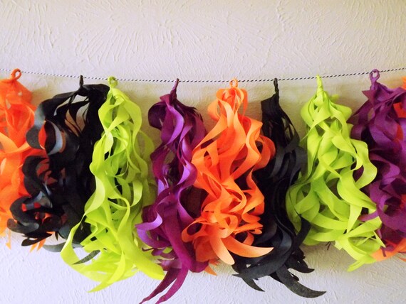 Halloween Curly Tassel Garland- Orange,Black, Green and Purple Decorations- Halloween Party Decorations-Halloween Home Decor-16 tassels Il_570xn