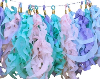Pañuelo de tela Garland-Pastel Garland-Baby Shower Tassels-Unicorn Party Decor