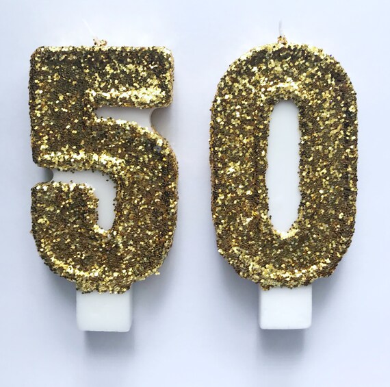 Gold Glitter 50th Birthday Candle, 50th Birthday Party, Glam Birthday Candles, Gold Party Il_570xn