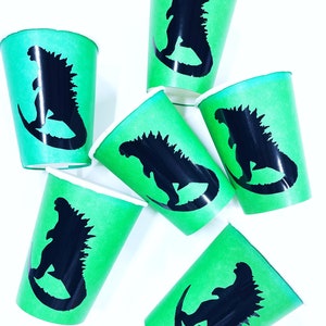 Green Godzilla Paper Cups, Godzilla Birthday Cups, Green Paper Cups, Birthday Cups, Coffee Cups, Dinosaur Party, Godzilla Theme image 1