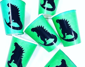 Green Godzilla Paper Cups, Godzilla Birthday Cups, Green Paper Cups, Birthday Cups, Coffee Cups, Dinosaur Party, Godzilla Theme