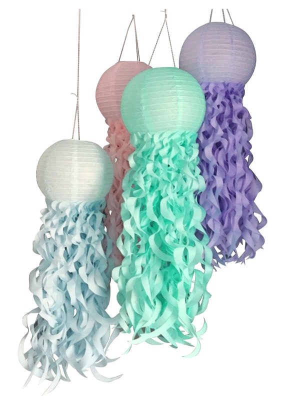Pastel Jellyfish Lanterns For A Mermaid Birthday Party Paper Lanterns Jellyfish Room Decorations Home Decor Pastels Recycled Paper