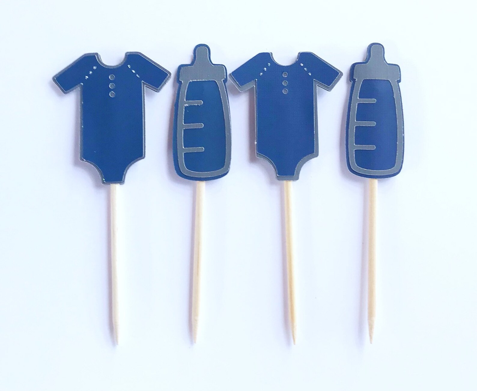 Navy Blue Baby Shower Cupcake Toppers Baby Bottle Cupcake Etsy