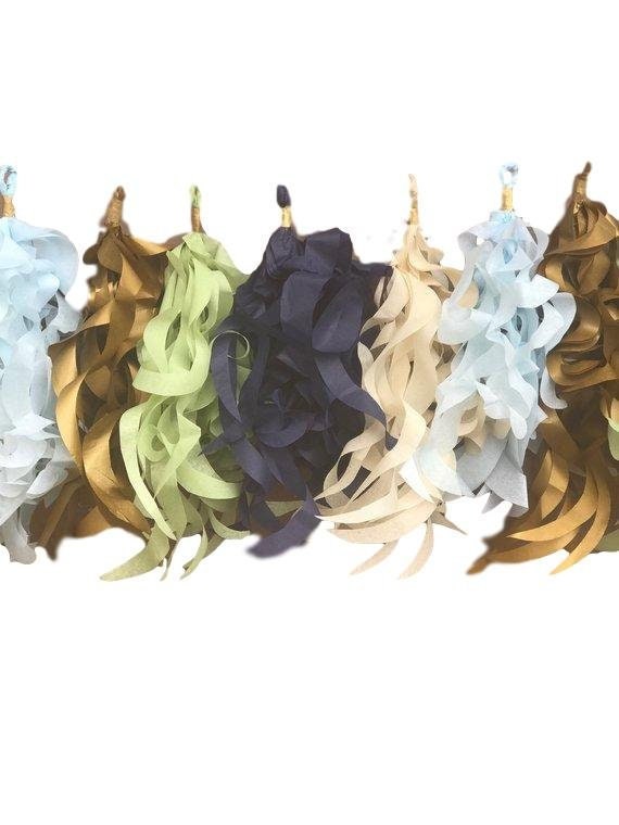 Navy, Sage, Tan, Metallic Gold and Light Blue Tassels Tissue Paper Tassels Curly Tassel Garland Il_570xn