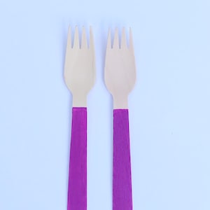 Plum Painted Wooden Forks| Biodegradable Spoons| Earth Friendly Party Supplies| Purple Forks