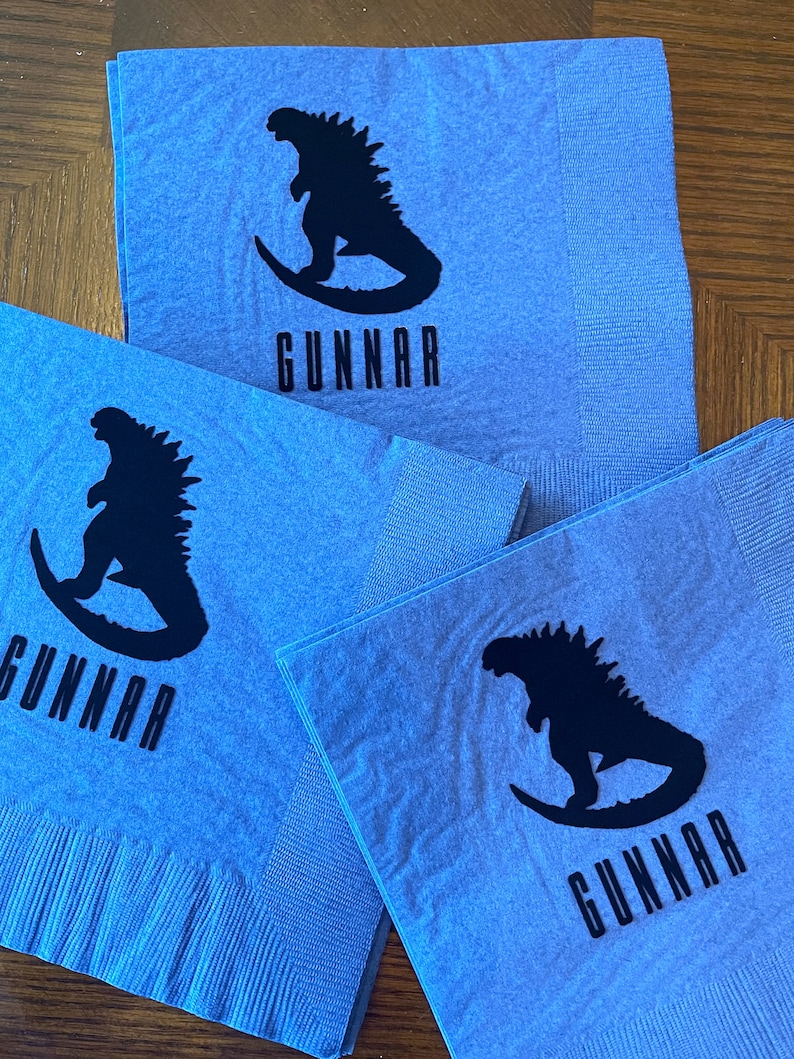 Personalized Godzilla Napkins Godzilla Birthday Party Dinner Etsy