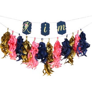 Floral Personalized Name Banner and Curly Tassel Garland, Floral Baby Shower Decorations, Floral Garden Party Decorations image 7