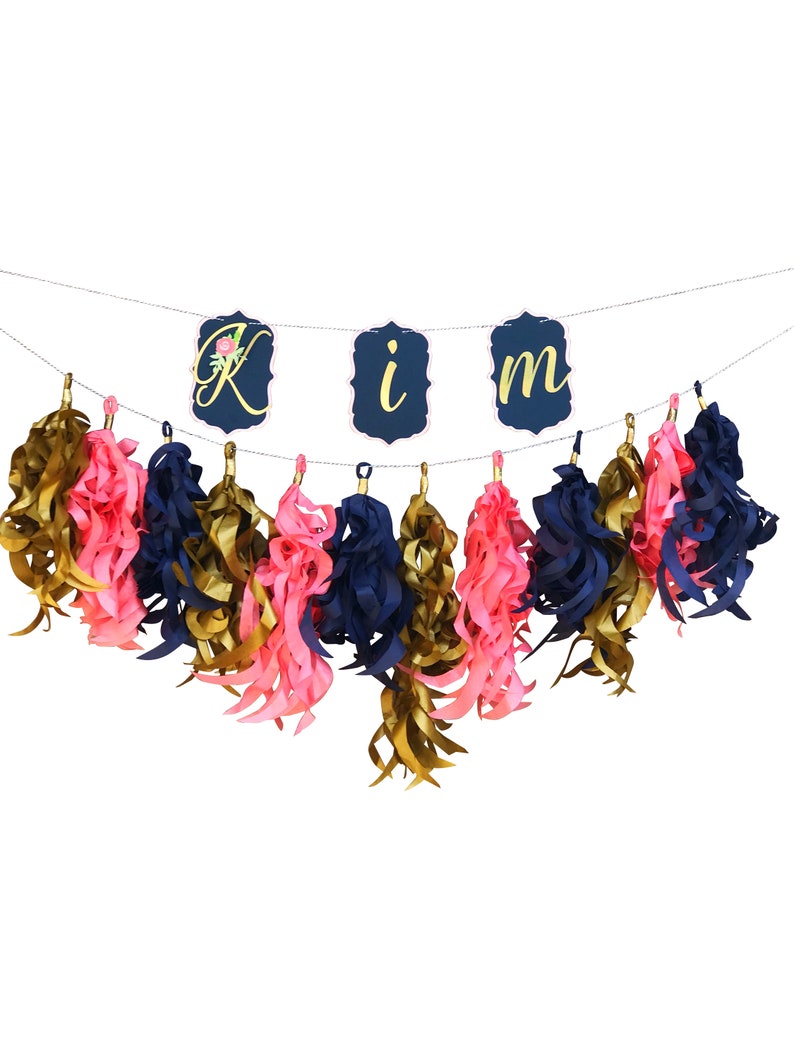 Floral Personalized Name Banner and Curly Tassel Garland, Floral Baby Shower Decorations, Floral Garden Party Decorations image 7