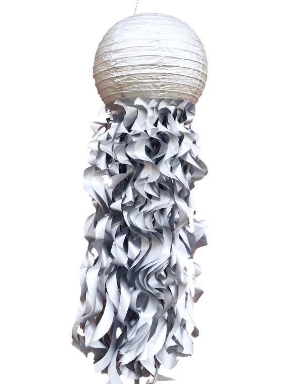 Metallic Silver Jellyfish Lantern, Swirl Tassels, Party Decorations, Ceiling install, Chinese paper lantern, Tassel Photo Backdrop, Tissue Il_570xn