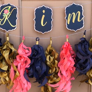 Floral Personalized Name Banner and Curly Tassel Garland, Floral Baby Shower Decorations, Floral Garden Party Decorations image 5