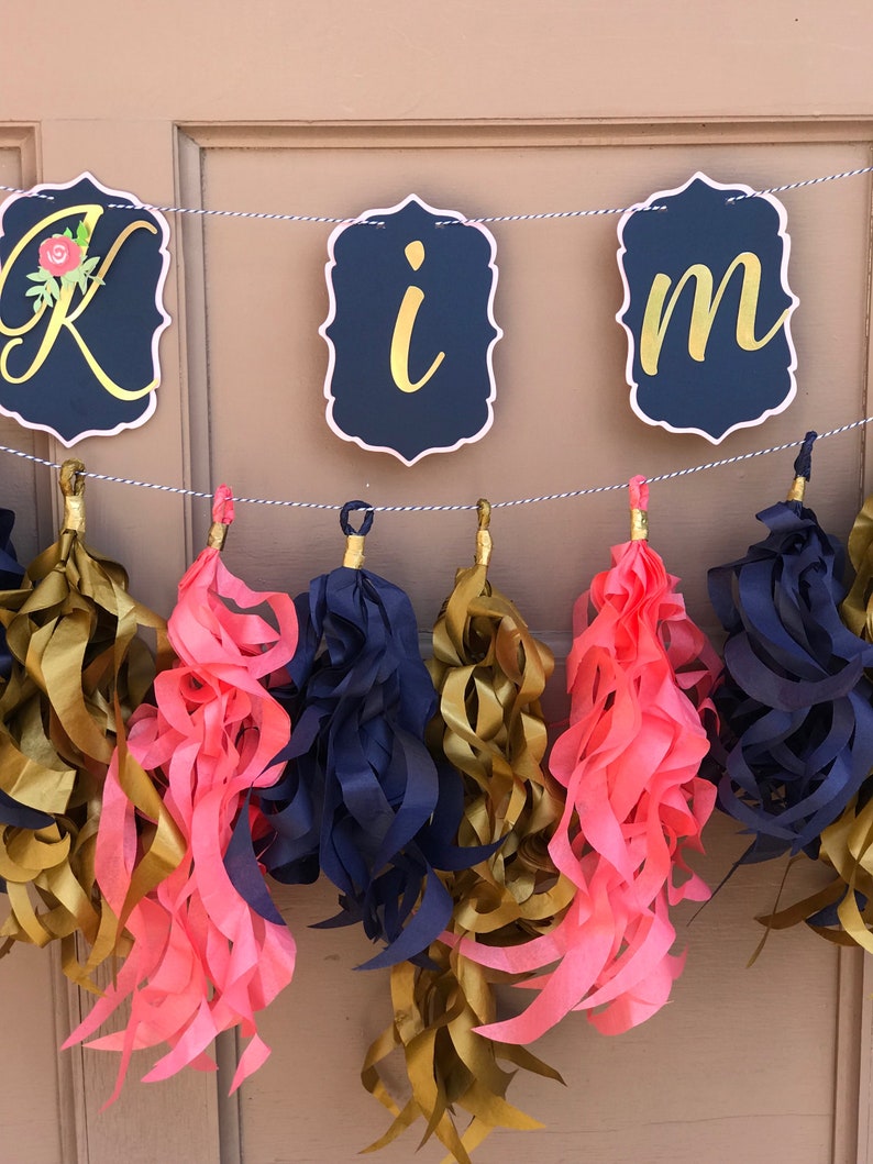 Floral Personalized Name Banner and Curly Tassel Garland, Floral Baby Shower Decorations, Floral Garden Party Decorations image 5