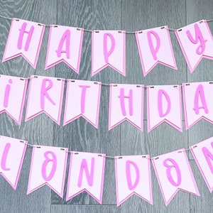 Happy Birthday Banner, Personalized Banner, Birthday Sign, Name Banner, Birthday Party Decorations, Pink, Pendants, Custom Banner image 2
