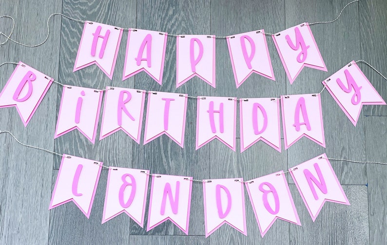 Happy Birthday Banner, Personalized Banner, Birthday Sign, Name Banner, Birthday Party Decorations, Pink, Pendants, Custom Banner image 2