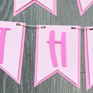 Happy Birthday Banner, Personalized Banner, Birthday Sign, Name Banner, Birthday Party Decorations, Pink, Pendants, Custom Banner image 3