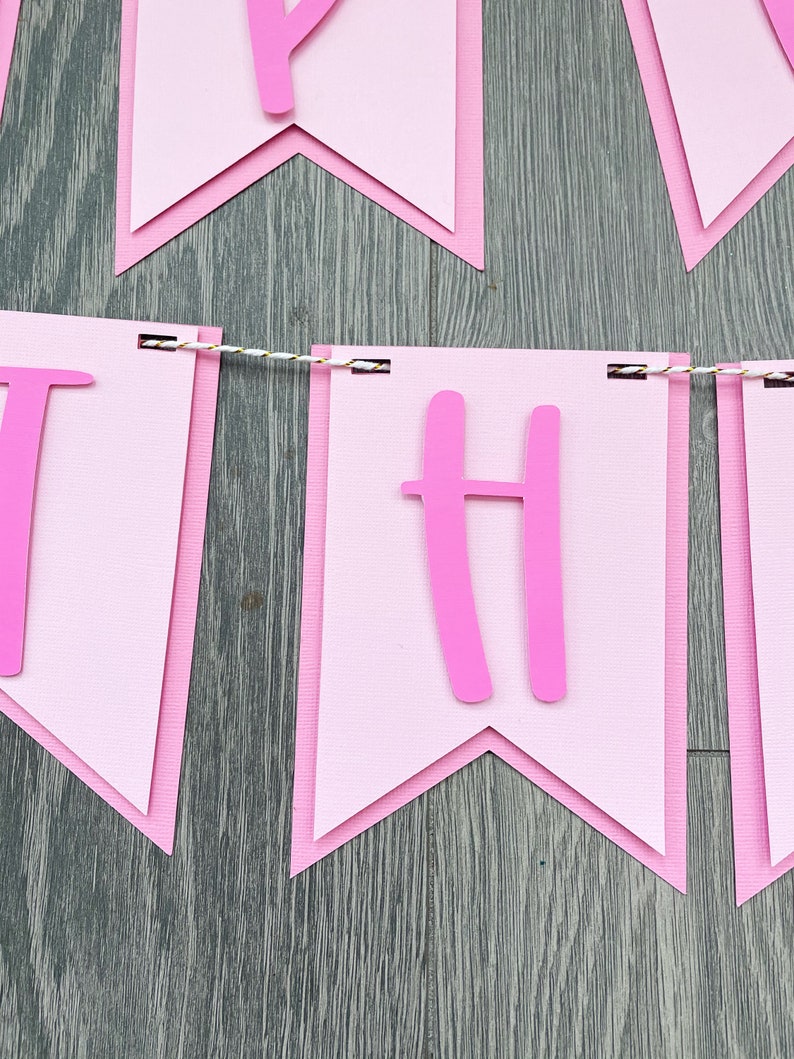 Happy Birthday Banner, Personalized Banner, Birthday Sign, Name Banner, Birthday Party Decorations, Pink, Pendants, Custom Banner image 3