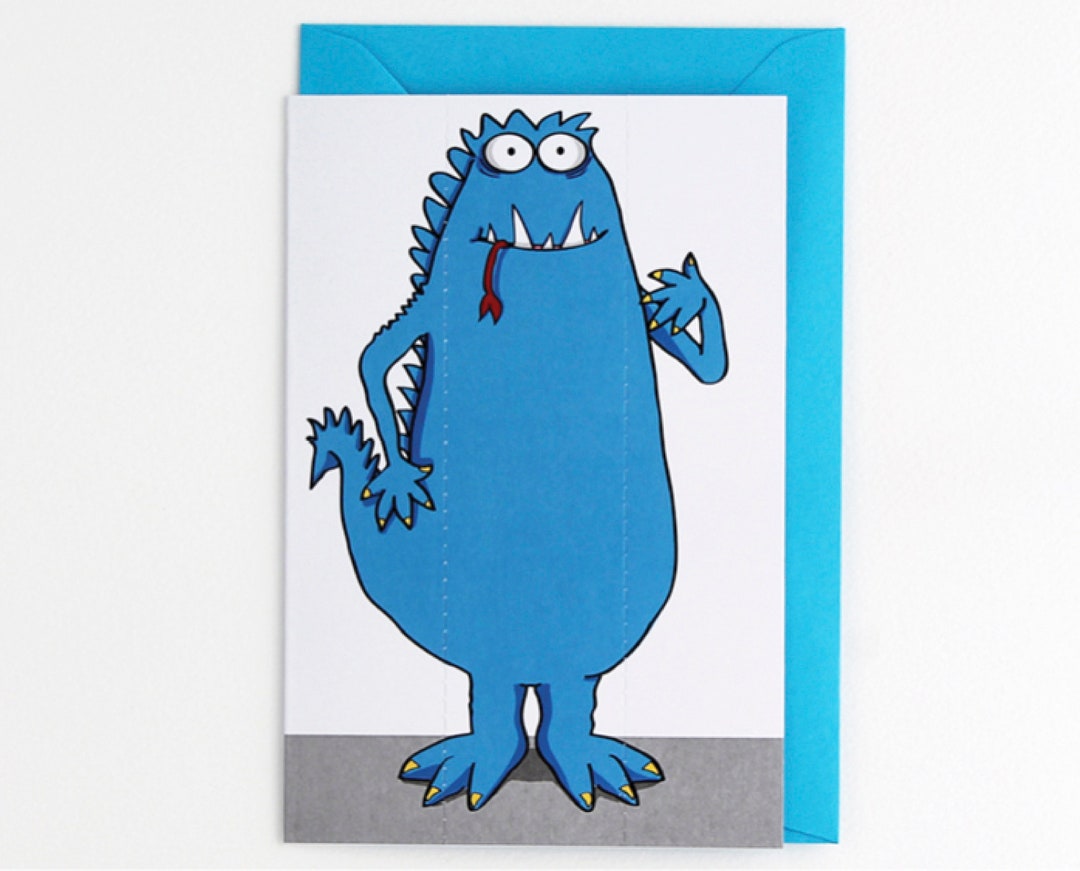 Blue Monster Greeting Card With Bookmark Gift - Etsy