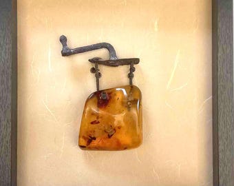 unique art object - amber and iron