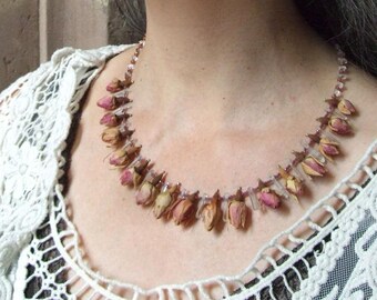 Rose blossoms_aqamarin, garnet, herkimer crystal, natural zircon, silver_unique necklace