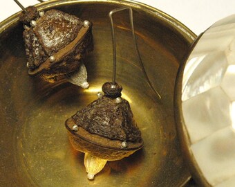 Earrings, Unique jewellery, Eucalyptus bells, Cardamom and silver