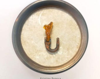 unique art - Talking Object - amber and iron