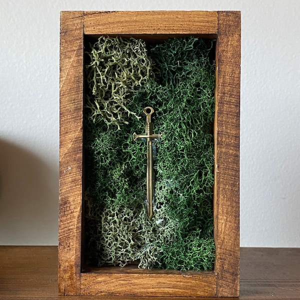 Mossy ancient bronze sword wall plaque /medieval decor/ DnD inspired wall art/ Fantasy home decor/