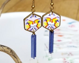 Boucles d'oreilles hexagonales pâte polymère #706