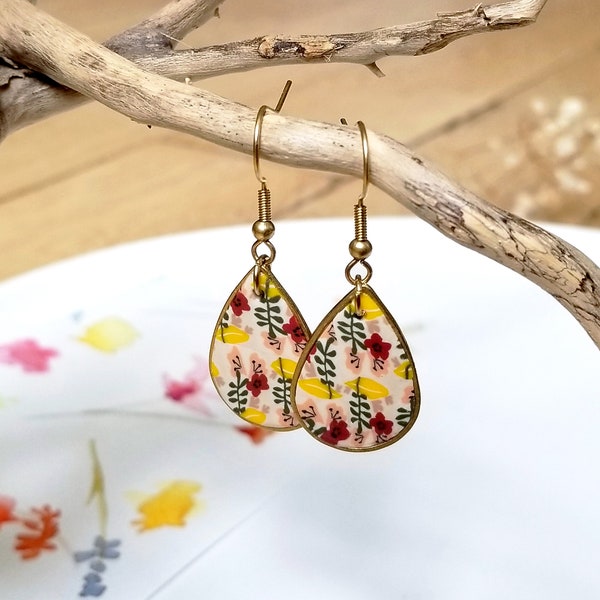 Boucles d'oreilles gouttes, aux motifs fleuris 713