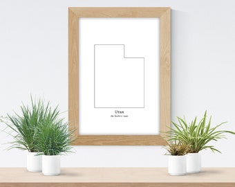 Utah State Print, Instant Download, State Outline, State Wall Art