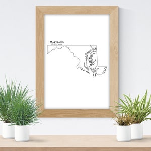 Maryland State Print, Instant Download, State Outline, State Wall Art