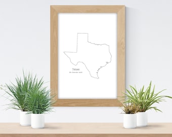 Texas State Print, Instant Download, State Outline, State Wall Art