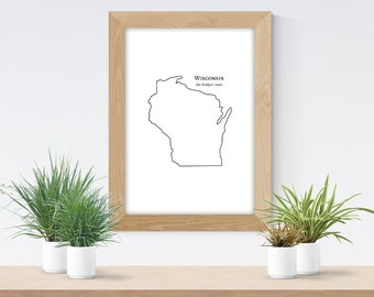 Wisconsin State Print, Instant Download, State Outline, State Wall Art