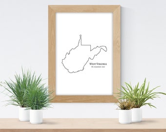 West Virginia State Print, Instant Download, State Outline, State Wall Art