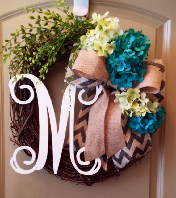Teal Hydrangea Spring Wreath Summer Wreath Housewarming Etsy