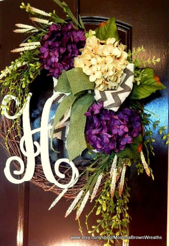 Fall Purple Cream Hydrangeas Summer Wreath Spring Wreaths Etsy