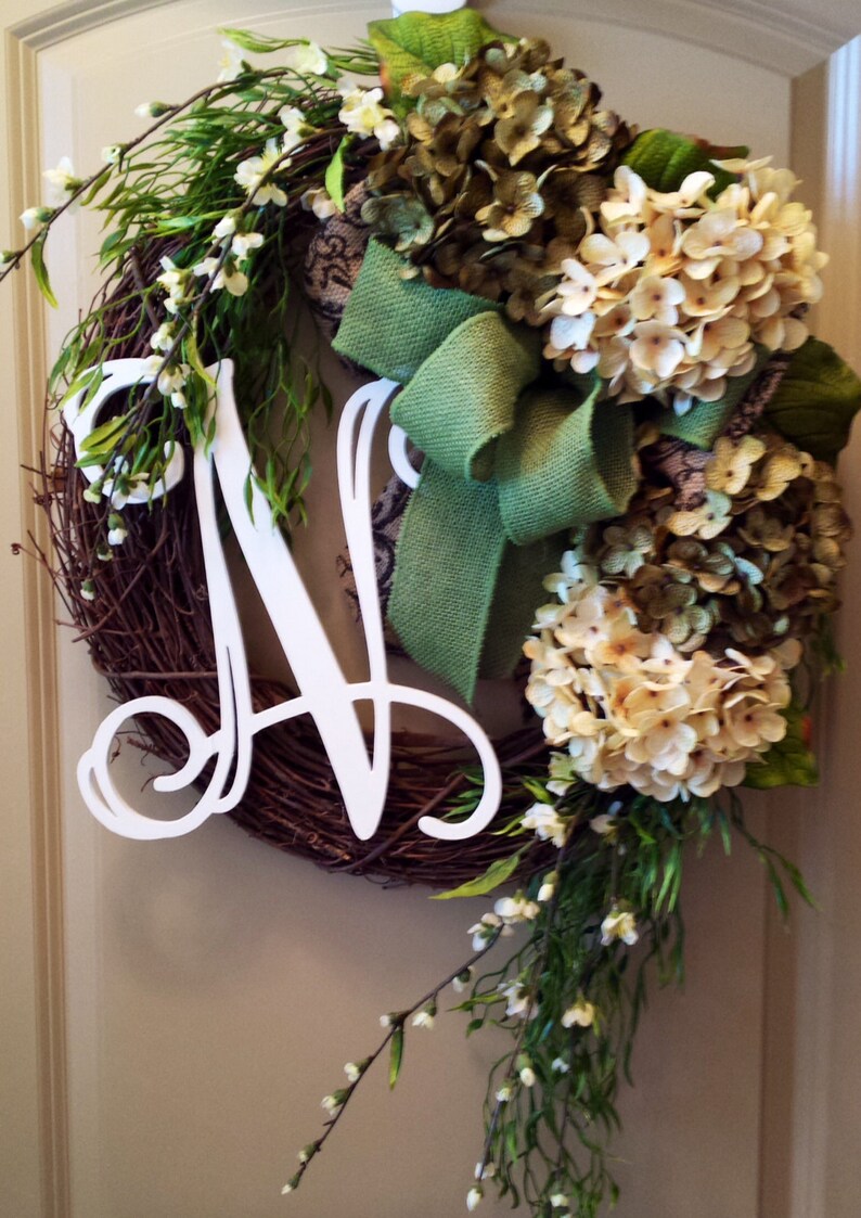 Green Cream Hydrangea Wreath Summer Wreath Autumn Etsy