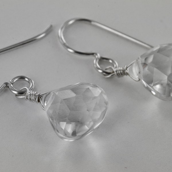 Rock Crystal, Natural Quartz Earrings, Clear/White Silver Dainty Earrings, Gemstone Silver Earrings, Anniversary & Birthday Gifts