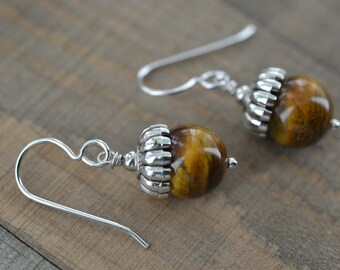Tiger Eye Earrings, Bohemian Jewelry, Brown Earrings, Anniversary & Birthday Gifts,  , Valentine's Day Gifts