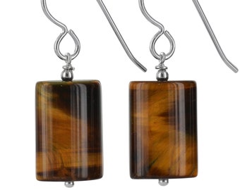 Geometric Tiger Eye Earrings, Modern, Contemporary Jewelry, Brown Earrings, Anniversary & Birthday Gifts,