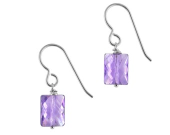 Rechteckige Amethyst-Ohrringe, Edelstein-Silberohrringe, zierliches minimalistisches und geometrisches Design, Februar-Geburtsstein, Valentinstagsgeschenke