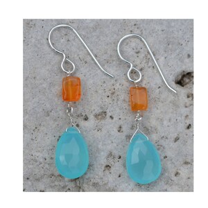 Zeeblauwe chalcedoon, carneooloorbellen | Briolette-hangerhanger | Bruidsmeisjes en verjaardagscadeaus