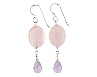 Long Pink Earrings, Rose Quartz Pink Amethyst Briolette Earrings, Bridesmaids Earrings, Dangle Earrings, Baby Pink Jewelry, Handmade