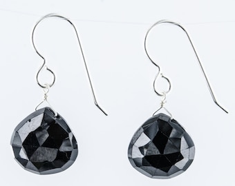 Pear Shape Black Spinel Earrings, Sterling Silver Dangle Black Earrings, Birthday & Christmas Gifts for Her,