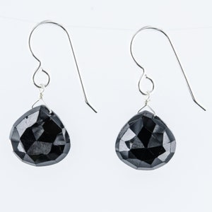 Pear Shape Black Spinel Earrings, Sterling Silver Dangle Black Earrings, Birthday & Mother&#39;s Day Gifts for Her,
