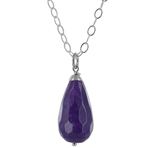 Purple Jade Gemstone Pendant Sterling Silver 18 inch Chain, Handmade Necklace,