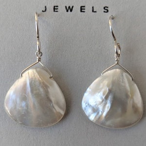 White Pearl Earrings, Mother of Pearl, Silver Jewelry, Shell White Earrings, Pear Shape 20MM, Anniversary & Birthday Gifts