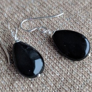 Black Earrings,  Black Onyx Gemstone,  Dangle Drop Earrings,  Sterling Silver,  Minimalist Earrings, Black Earrings, Birthday Gifts