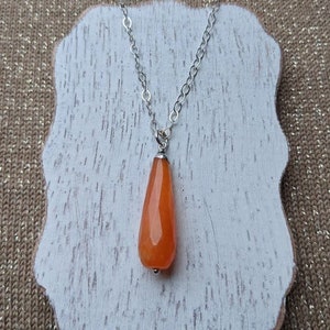 Orange Jade Necklace, Gemstone Necklace in 18 Inch Silver Chain, Jade Pendant, Gifts for Women