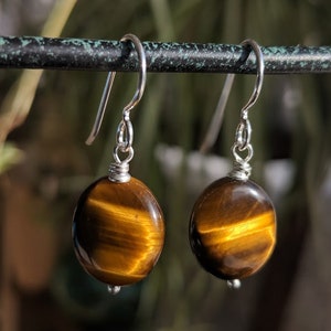 Tiger Eye Earrings, Brown Gemstone Dangle Earrings, Sterling Silver, Oval Polished Tigers Eye Earrings, Unique Gifts ASHANTI Jewels