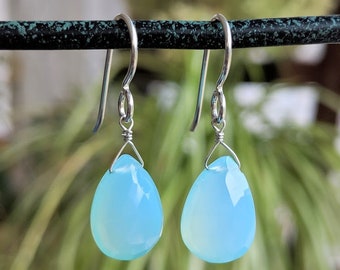 Blue Pear Shape Gemstone Earrings, Dangle Light Blue Earrings, Silver Jewelry, Anniversary & Birthday Gifts, Valentine's Day Gifts