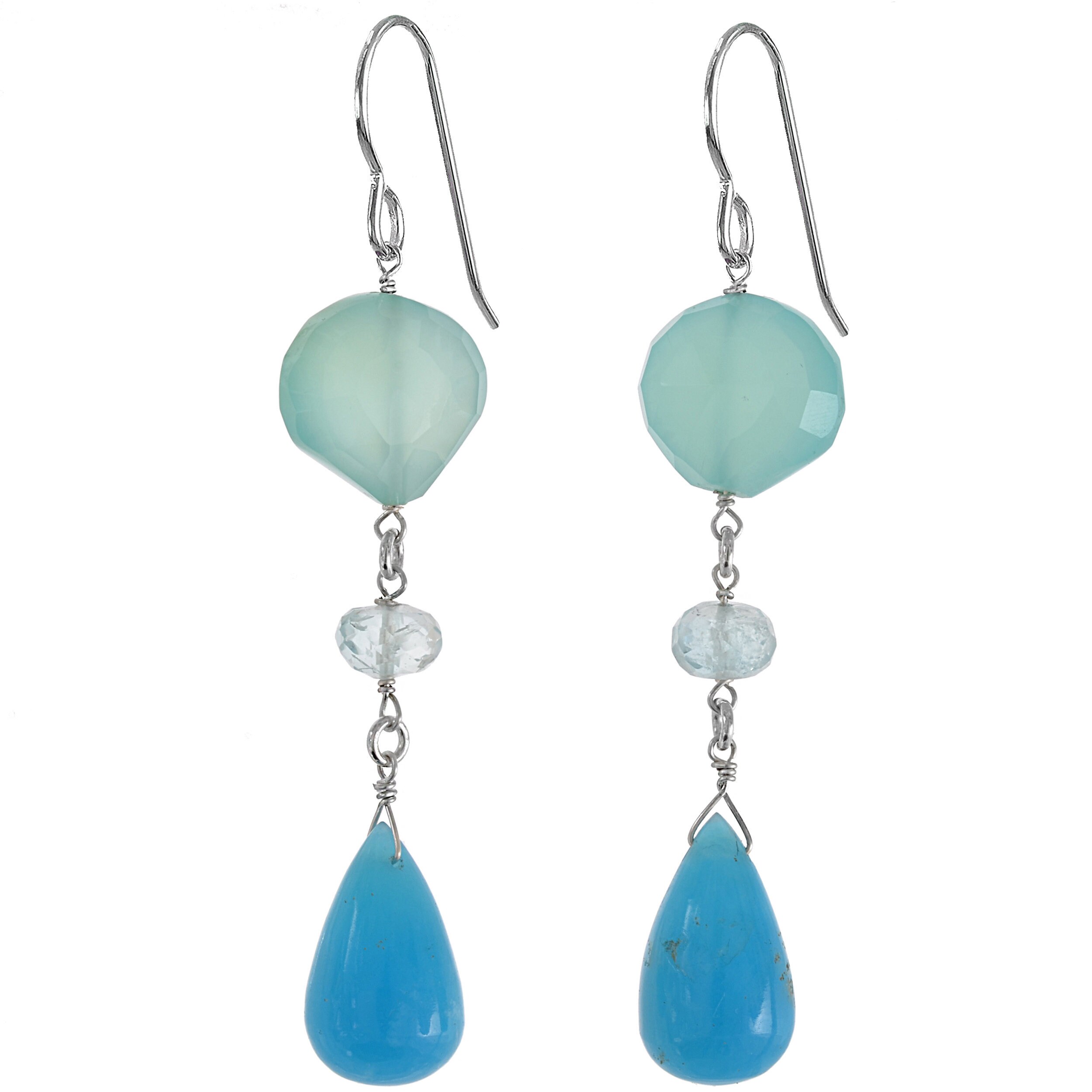 Blue Hemimorphite Pear Shape , Aquamarine Chalcedony Dangle Earrings, Silver Long Earrings, Birthday & Mother's Day Gifts